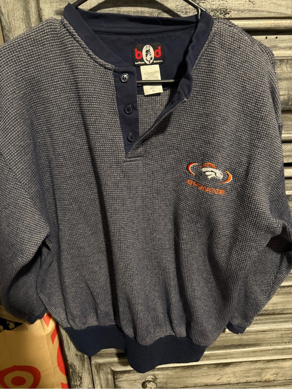 Denver Broncos Navy Waffle-Knit Henley Sweater - Brand